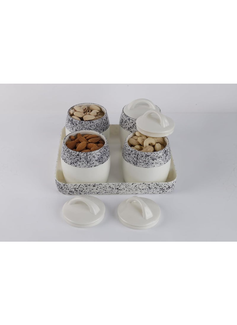 Nabhya Plastic 4pc Set Round Shape Dry Fruit Gifting Storage Container Jar Box With Serving Tray For Serving Sweets, Chocolates (Black, Pack of 4)