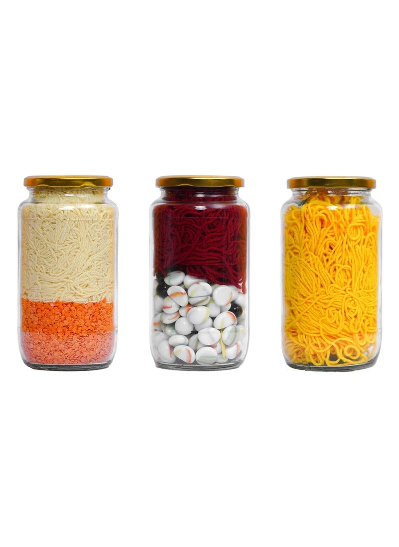 Ginoya Brothers -1000 Ml. Glass Jar with Air Tight Gold Lid for Kitchen Dried Masala Storage Jar [Pack Of 4]