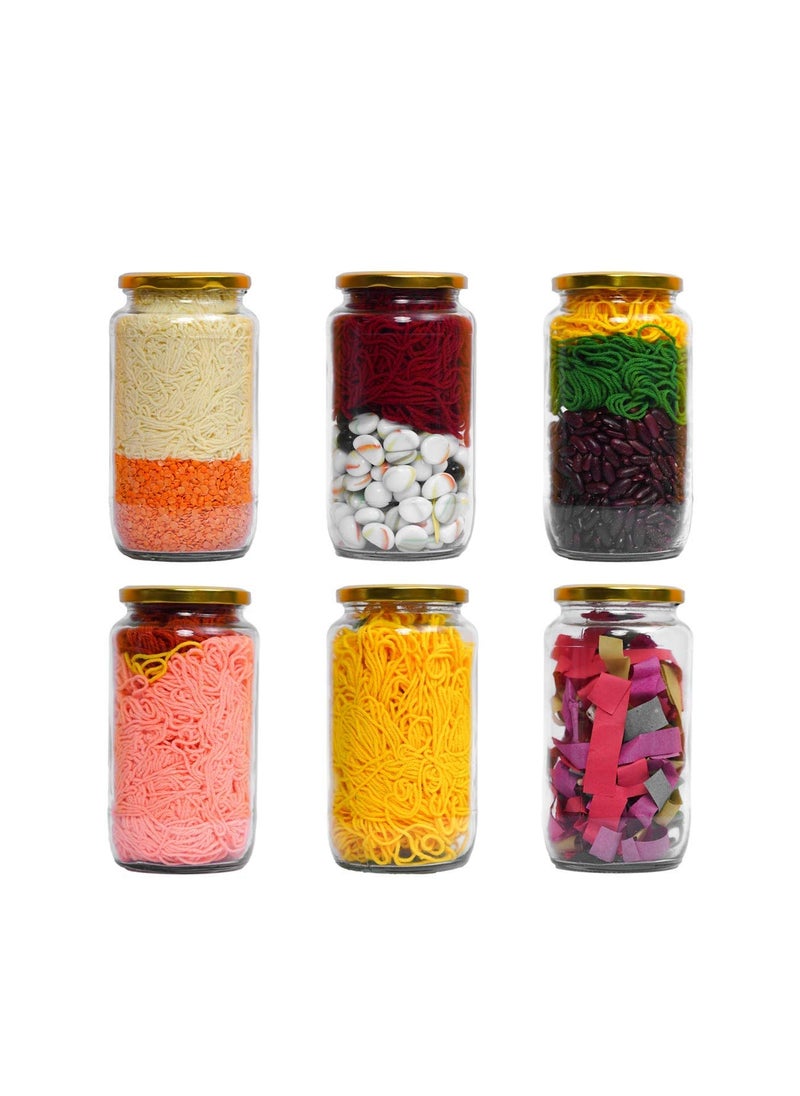 Ginoya Brothers -1000 Ml. Glass Jar with Air Tight Gold Lid for Kitchen Dried Masala Storage Jar [Pack Of 4]