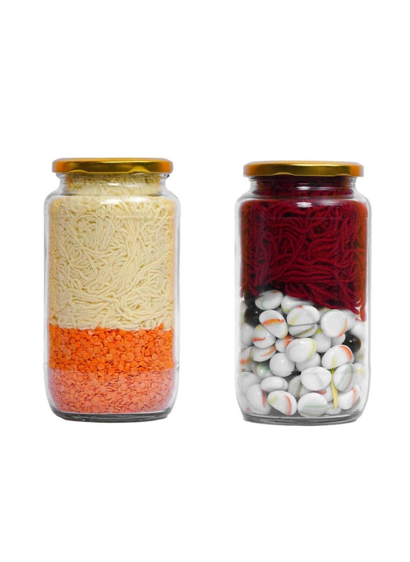 Ginoya Brothers -1000 Ml. Glass Jar with Air Tight Gold Lid for Kitchen Dried Masala Storage Jar [Pack Of 4]