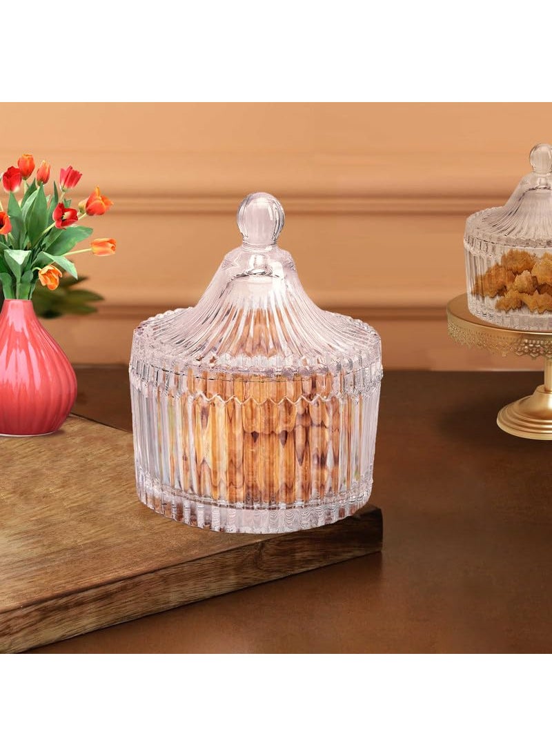 Pure Source India Crystal Glass Candy Jar, Cookie Jar, Decorative Candy Bowl, Dry Fruit Jar With Lid Idel For Kitchen, Home, Office Desk And Gift