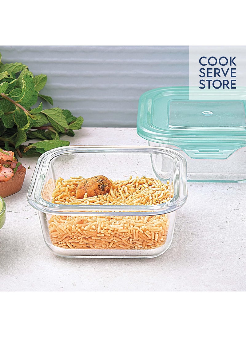 La Opala, Cook Serve Store, Borosilicate Storage Container, Simply Store with Lid Square 320 ml, 1 pc, Transparent (Pack of 2)