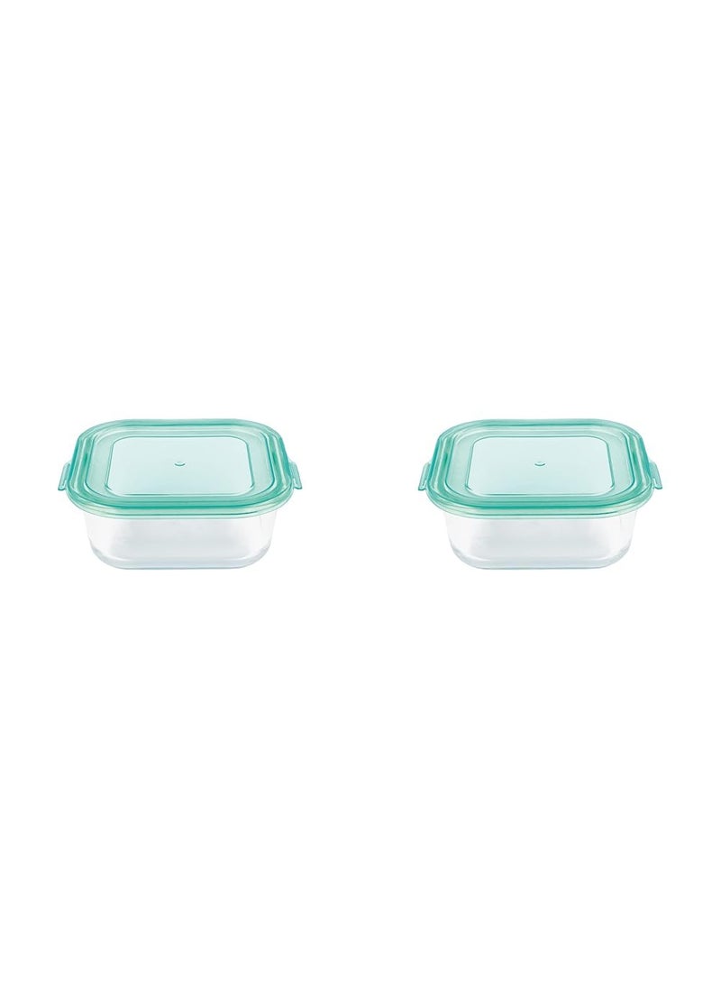 La Opala, Cook Serve Store, Borosilicate Storage Container, Simply Store with Lid Square 320 ml, 1 pc, Transparent (Pack of 2)