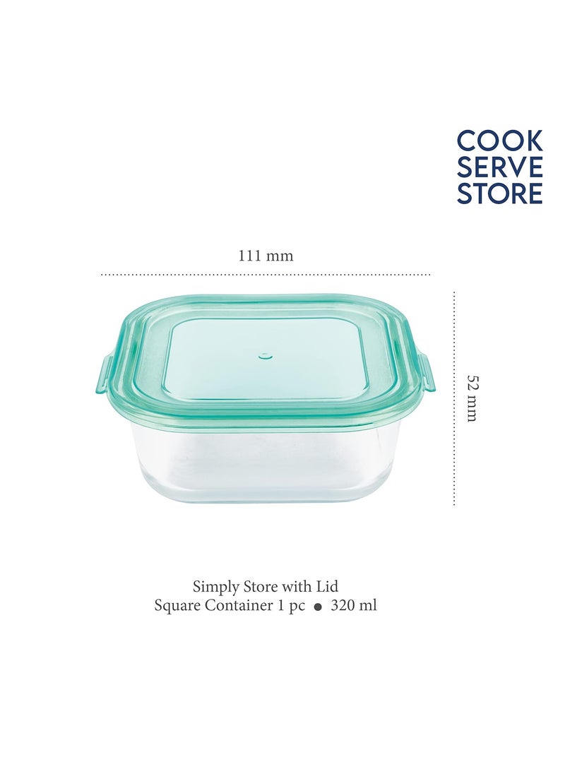 La Opala, Cook Serve Store, Borosilicate Storage Container, Simply Store with Lid Square 320 ml, 1 pc, Transparent (Pack of 2)