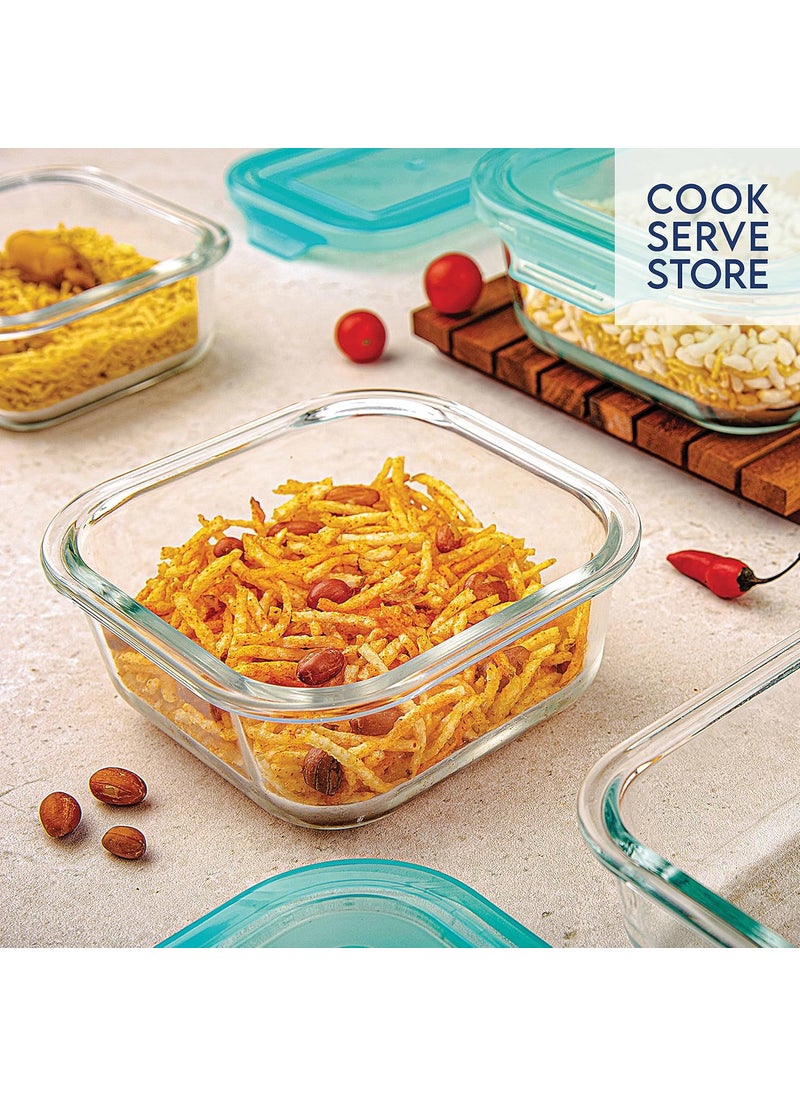 La Opala, Cook Serve Store, Borosilicate Storage Container, Simply Store with Lid Square 320 ml, 1 pc, Transparent (Pack of 2)