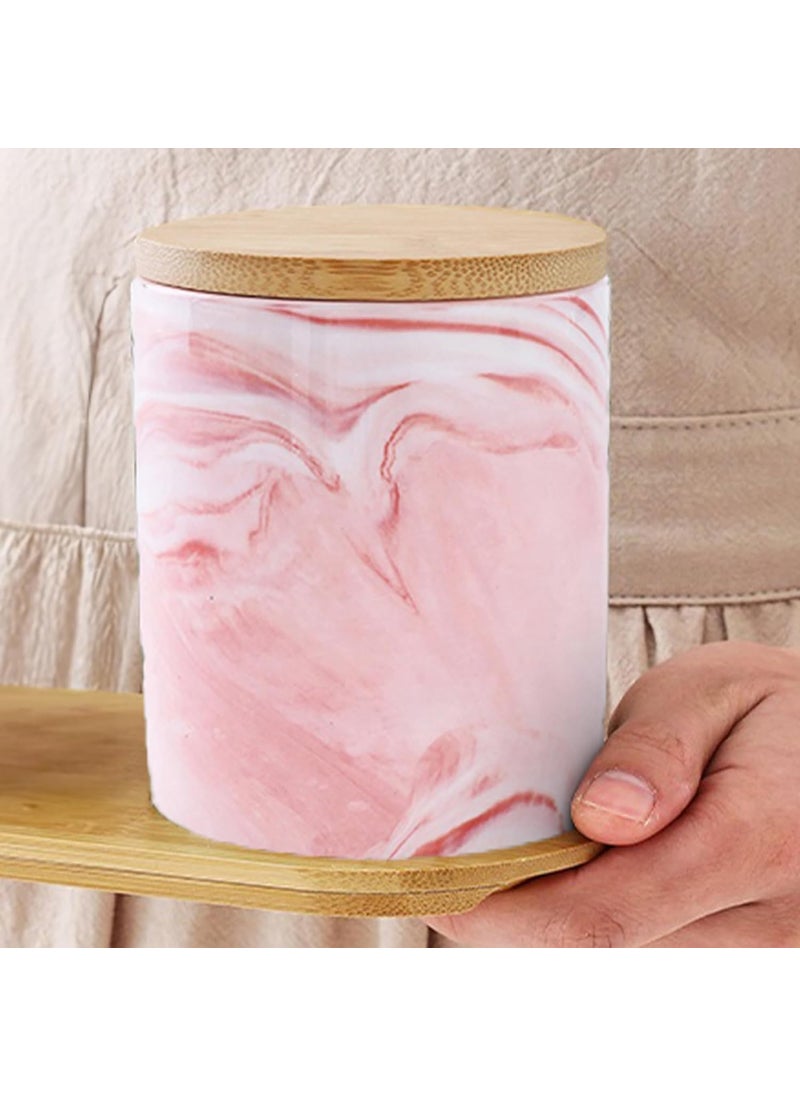 Kuber Industries Ceramic Jar with Bamboo Lid - 400ml| Air-tight Containers for Kitchen Storage | Multipurpose kitchen storage container for Snacks, Tea, Sugar | Pink