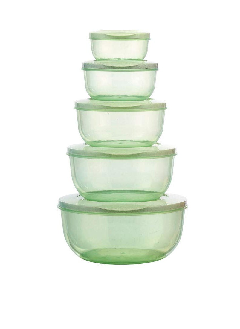 skyzone Plastic Round Food Storage Container Jar Set Box, Plastic Lunch Box for Kitchen Refrigerator, Microwave Safe, Office Storage of Pasta Grocery Dry Fruits Snacks (5 Pcs)