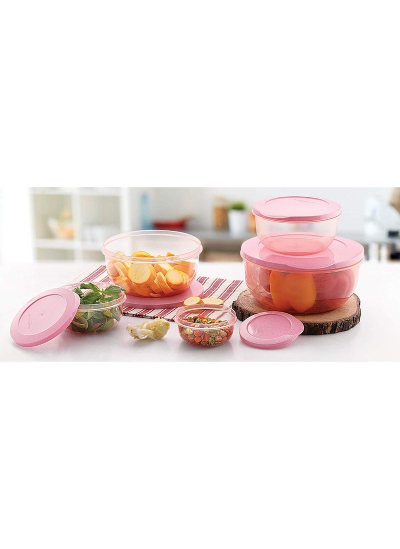 skyzone Plastic Round Food Storage Container Jar Set Box, Plastic Lunch Box for Kitchen Refrigerator, Microwave Safe, Office Storage of Pasta Grocery Dry Fruits Snacks (5 Pcs)