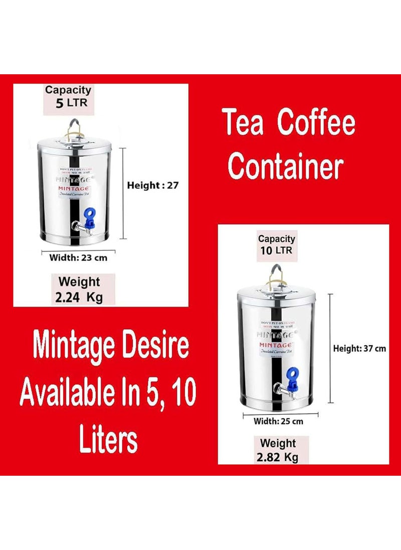 Mintage Steel Tea Container + Free 6 pcs Spoon | 5 Liters Tea Container & 6 Pcs Spoon Coffee Container with Tap Eco Friendly Hot & Cold Dispenser Overnight Storage Ideal as Chai Kettle for Canteen