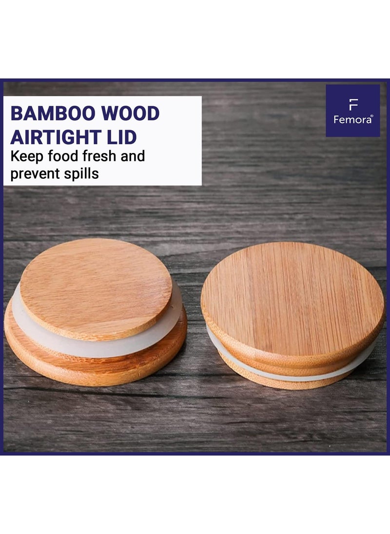 Femora Borosilicate Glass Jar With Wooden Lid| Glass Jars For Kitchen| Kitchen Storage Jars| 1 Year Warranty| Fancy Jars for Gifting, Snacks, Spice, Cookies, Dry Food, Pickles|900ml| Set Of 4