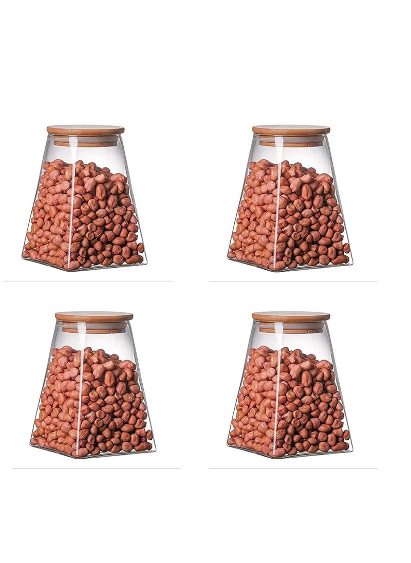 Femora Borosilicate Glass Jar With Wooden Lid| Glass Jars For Kitchen| Kitchen Storage Jars| 1 Year Warranty| Fancy Jars for Gifting, Snacks, Spice, Cookies, Dry Food, Pickles|900ml| Set Of 4