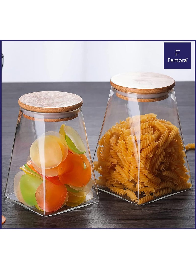 Femora Borosilicate Glass Jar With Wooden Lid| Glass Jars For Kitchen| Kitchen Storage Jars| 1 Year Warranty| Fancy Jars for Gifting, Snacks, Spice, Cookies, Dry Food, Pickles|900ml| Set Of 4