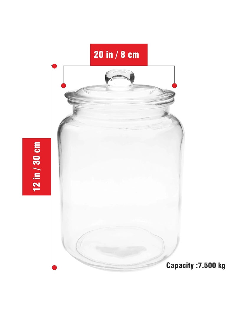 Pure Source India Round Shape Glass Jar Containter With Air Tight Lid, Capicity : 7.5 Ltr, Food Safe, Suitable for Biscuit, Sweets, Dry Fruits, 1 Piece Clear use in your kitchen for multi purpose use.