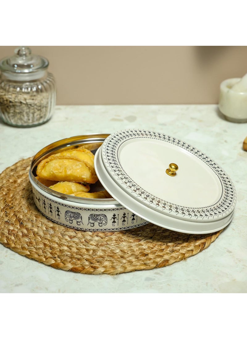 dudki Stainless Steel Multipurpose Roti Box Container | Chapati Box | Puri Dabba | Airtight Storage Containers With Lid (Beige)