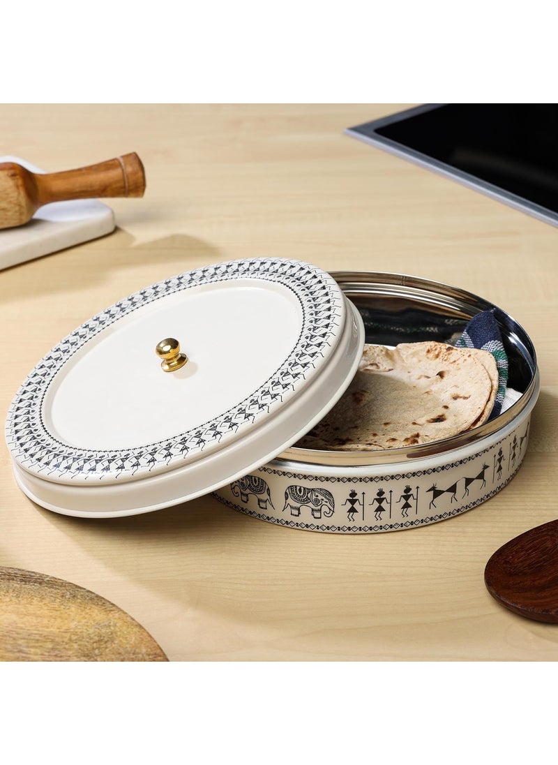 dudki Stainless Steel Multipurpose Roti Box Container | Chapati Box | Puri Dabba | Airtight Storage Containers With Lid (Beige)
