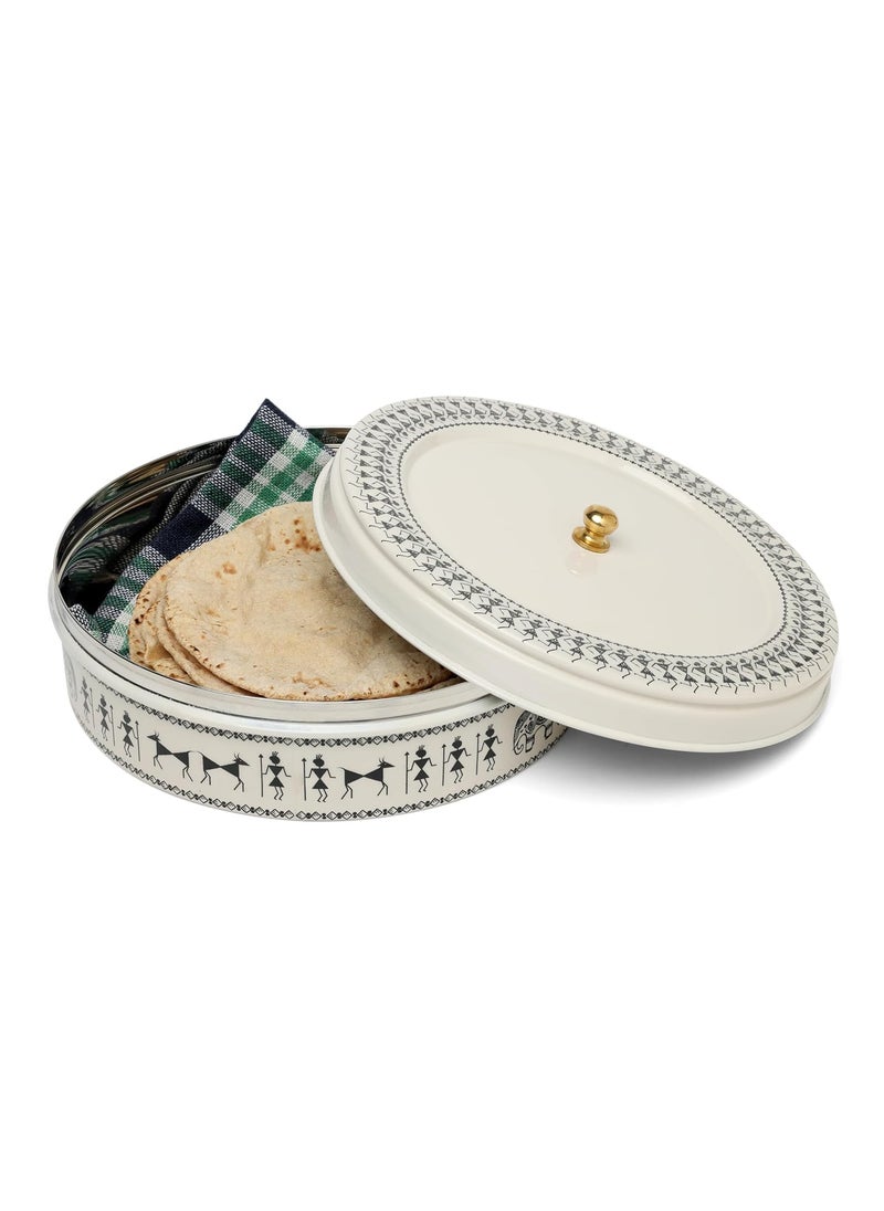 dudki Stainless Steel Multipurpose Roti Box Container | Chapati Box | Puri Dabba | Airtight Storage Containers With Lid (Beige)