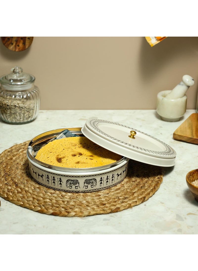 dudki Stainless Steel Multipurpose Roti Box Container | Chapati Box | Puri Dabba | Airtight Storage Containers With Lid (Beige)