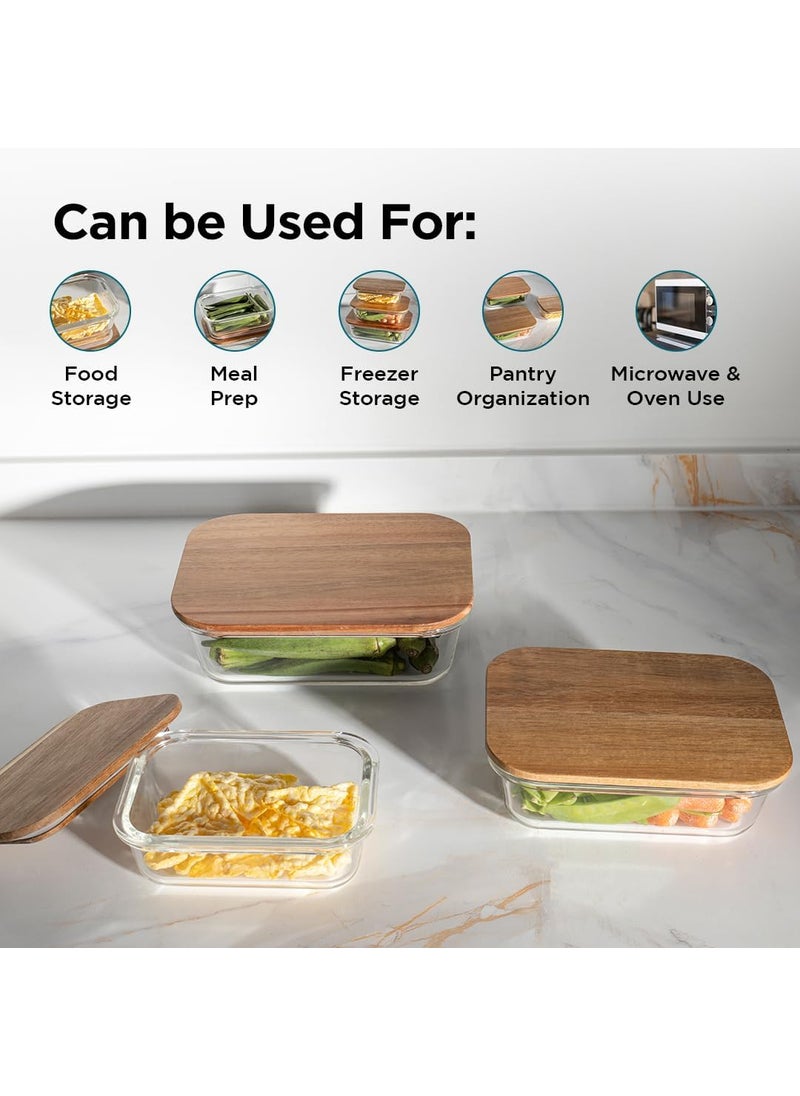 Kuber Industries Kitchen Containers | Air Tight Containers with Wooden Lid | Kitchen Storage Organizer | Microwave Safe Box | Container Set for Kitchen | Set of 3 | Transparent