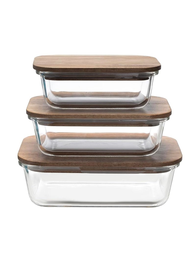 Kuber Industries Kitchen Containers | Air Tight Containers with Wooden Lid | Kitchen Storage Organizer | Microwave Safe Box | Container Set for Kitchen | Set of 3 | Transparent