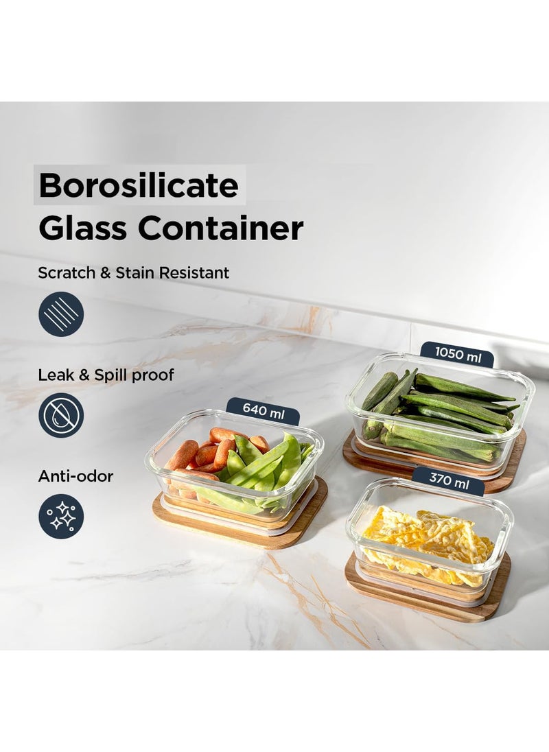 Kuber Industries Kitchen Containers | Air Tight Containers with Wooden Lid | Kitchen Storage Organizer | Microwave Safe Box | Container Set for Kitchen | Set of 3 | Transparent