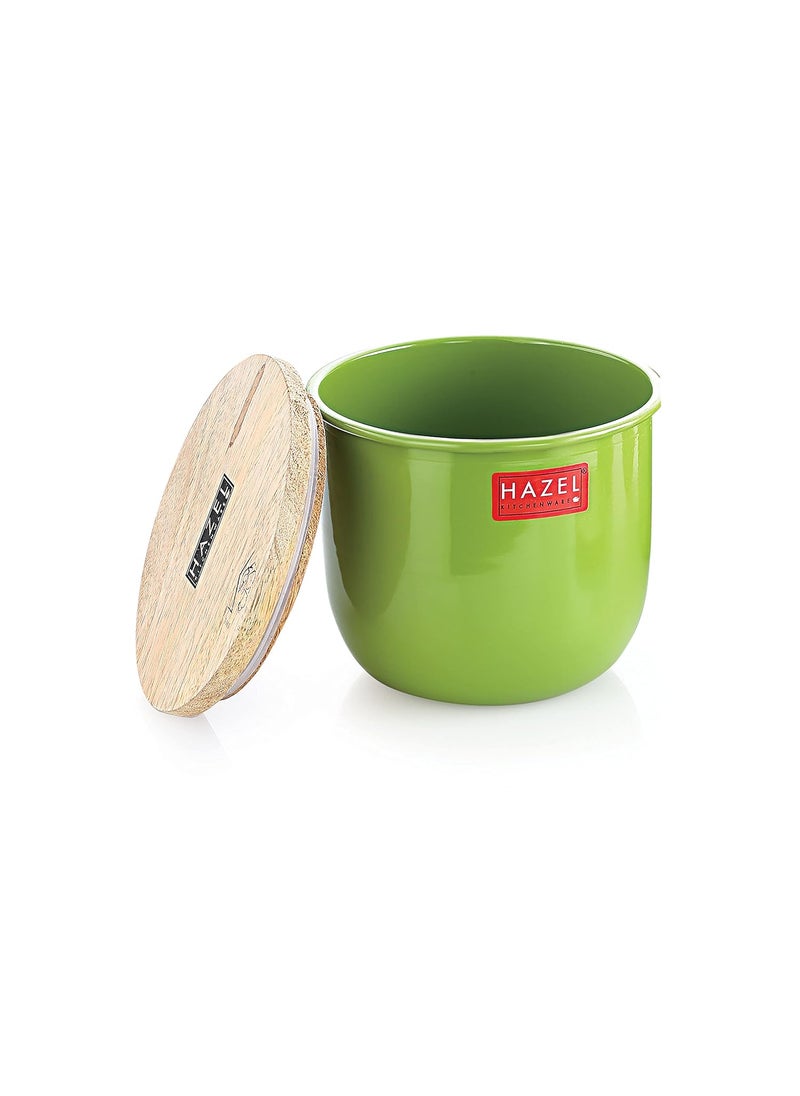 HAZEL Airtight Container for Kitchen | Tea Coffee Sugar Containers |Food Grade Storage Box For Kitchen with Wooden Lid, Set of 4, 700 ML, Green