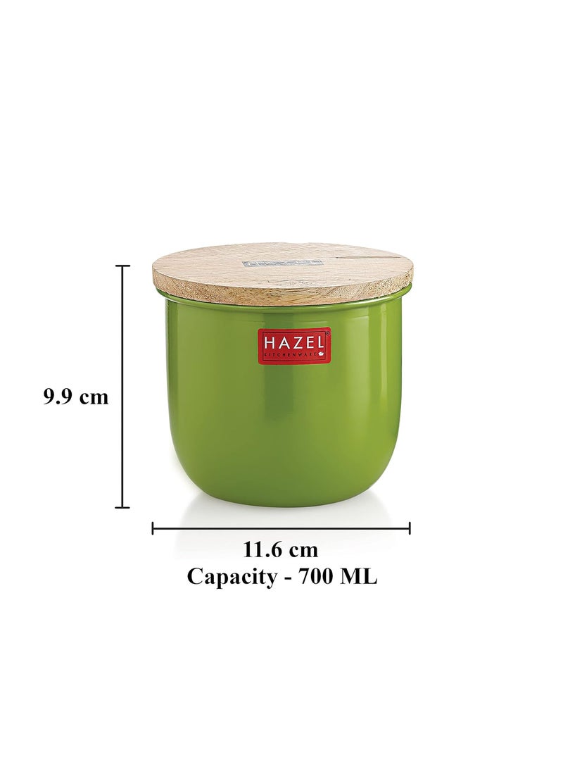 HAZEL Airtight Container for Kitchen | Tea Coffee Sugar Containers |Food Grade Storage Box For Kitchen with Wooden Lid, Set of 4, 700 ML, Green