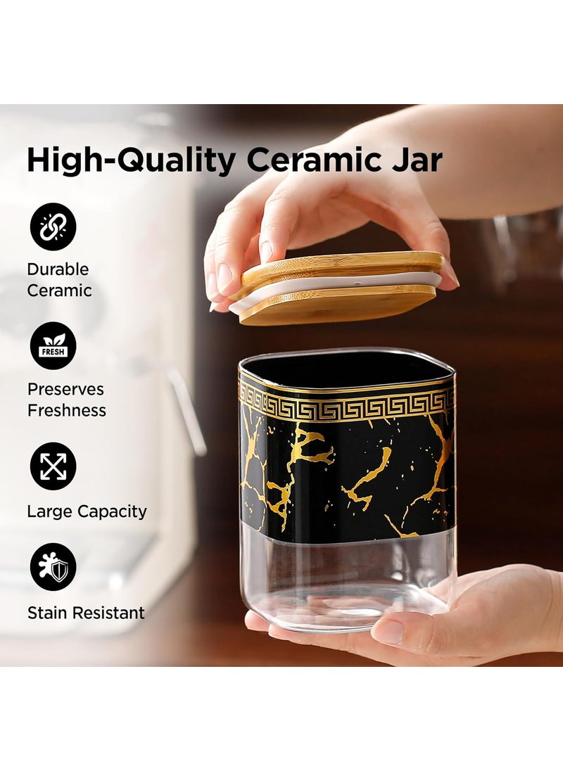 Kuber Industries Set of 3 (400ml) Borosilicate Glass Jars for Kitchen With Bamboo Lid | Air Tight Masala Container & Daba Set for Dry Fruit & Spices | Black-Transparent