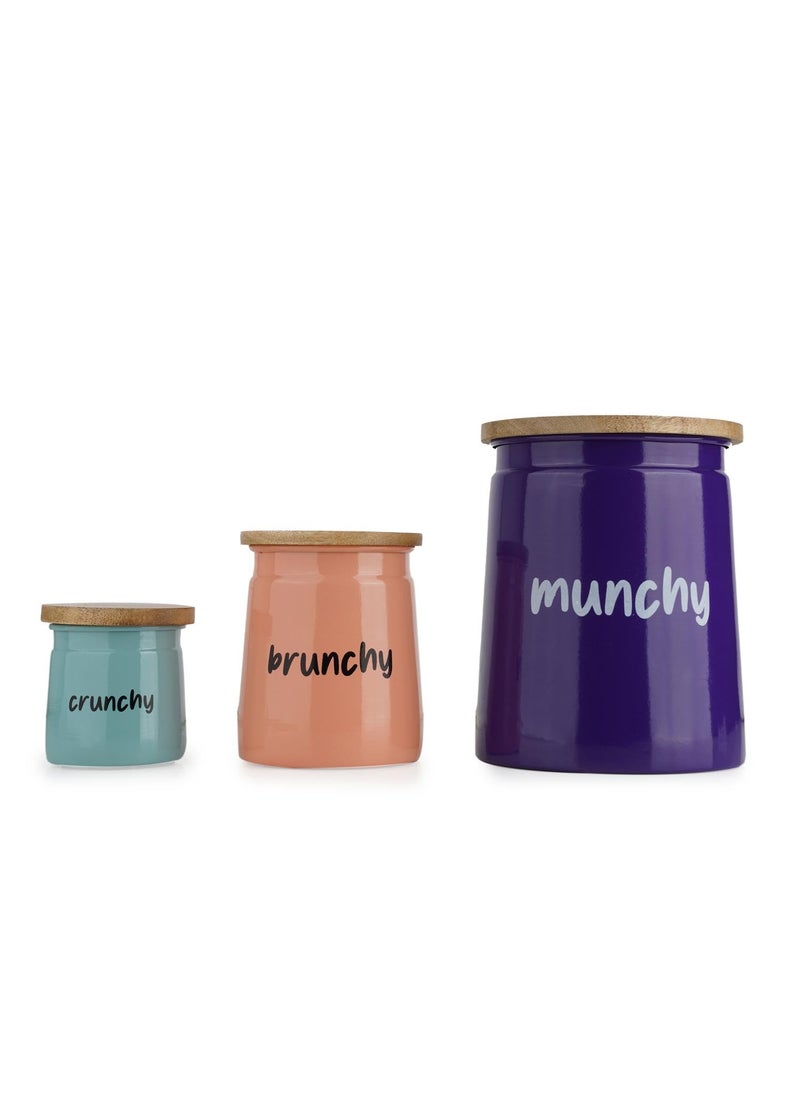HAZEL Kitchen Containers Set of 3 for Snacks - Munchy Brunchy Jars with Lids in Purple, Peach & Teal (2350 ML, 650 ML, 225 ML) - Perfect Diwali Gifts for Snack Lovers