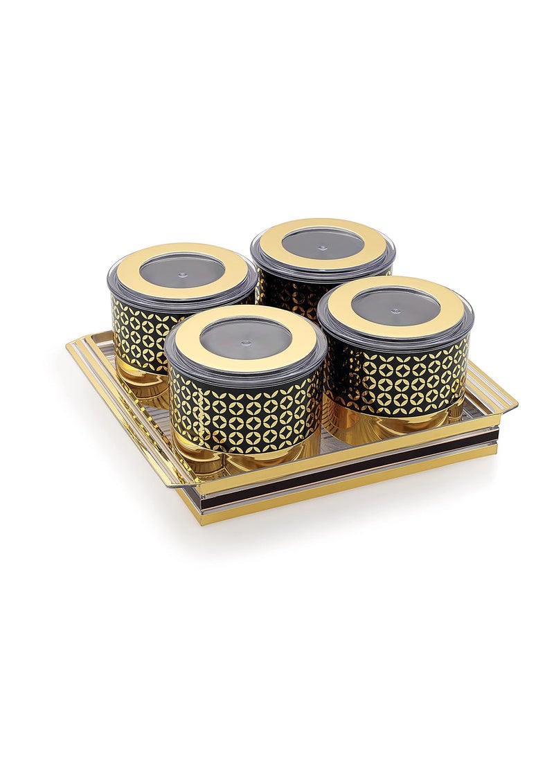 Nabhya Fennel BIg Size Plastic Dry Fruit Set Box with Lid & Serving Tray, Storage Container,100% Air-Tight & Air Tight - Plastic Utility Container (Fennel 4pc-Gold)
