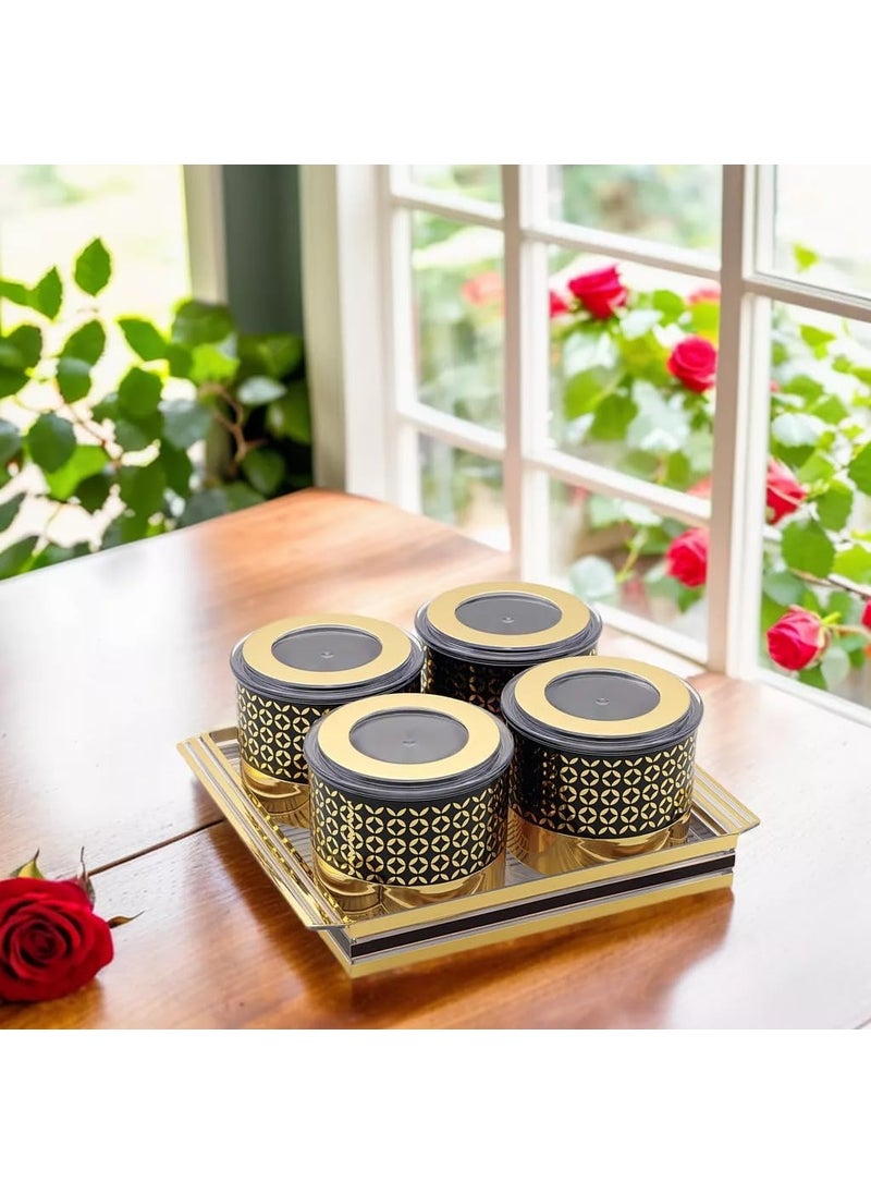 Nabhya Fennel BIg Size Plastic Dry Fruit Set Box with Lid & Serving Tray, Storage Container,100% Air-Tight & Air Tight - Plastic Utility Container (Fennel 4pc-Gold)