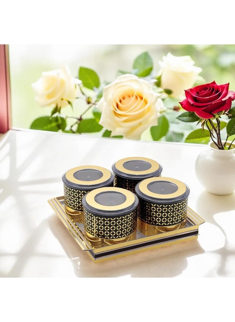 Nabhya Fennel BIg Size Plastic Dry Fruit Set Box with Lid & Serving Tray, Storage Container,100% Air-Tight & Air Tight - Plastic Utility Container (Fennel 4pc-Gold)