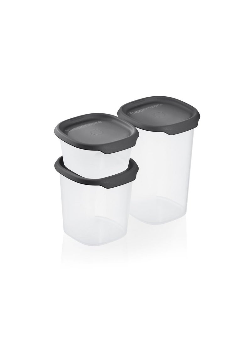 Tupperware One Touch Fresh Small Square Container 3-Pc. Set Black Seal