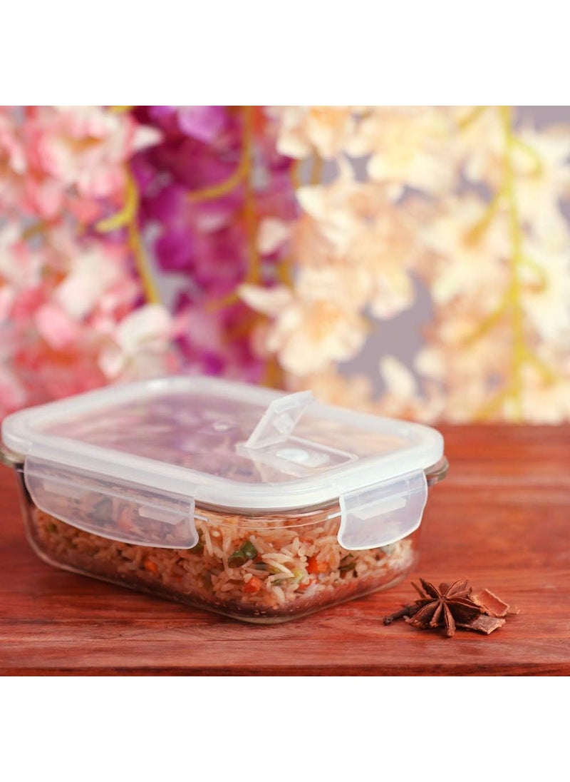 Femora Borosilicate Glass Containers for Kitchen | 1 Year Warranty | Container Boxes for Storage, Storage Box for Kitchen with Air Vent Lid, Microwave Safe, Rectangular (Set of 3-400ml Each)
