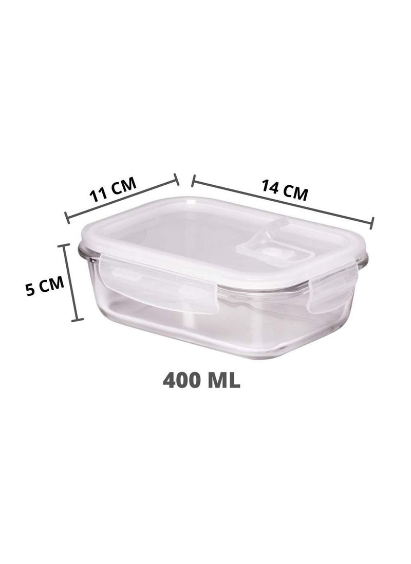 Femora Borosilicate Glass Containers for Kitchen | 1 Year Warranty | Container Boxes for Storage, Storage Box for Kitchen with Air Vent Lid, Microwave Safe, Rectangular (Set of 3-400ml Each)