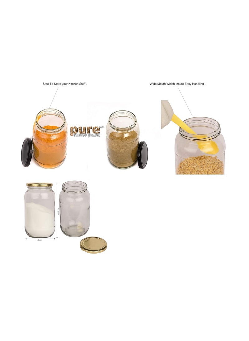 Pure Source India Glass Jar Containers With Airtight Lid Pack of 8 Pieces, Capacity of Container - 1 Ltr Each
