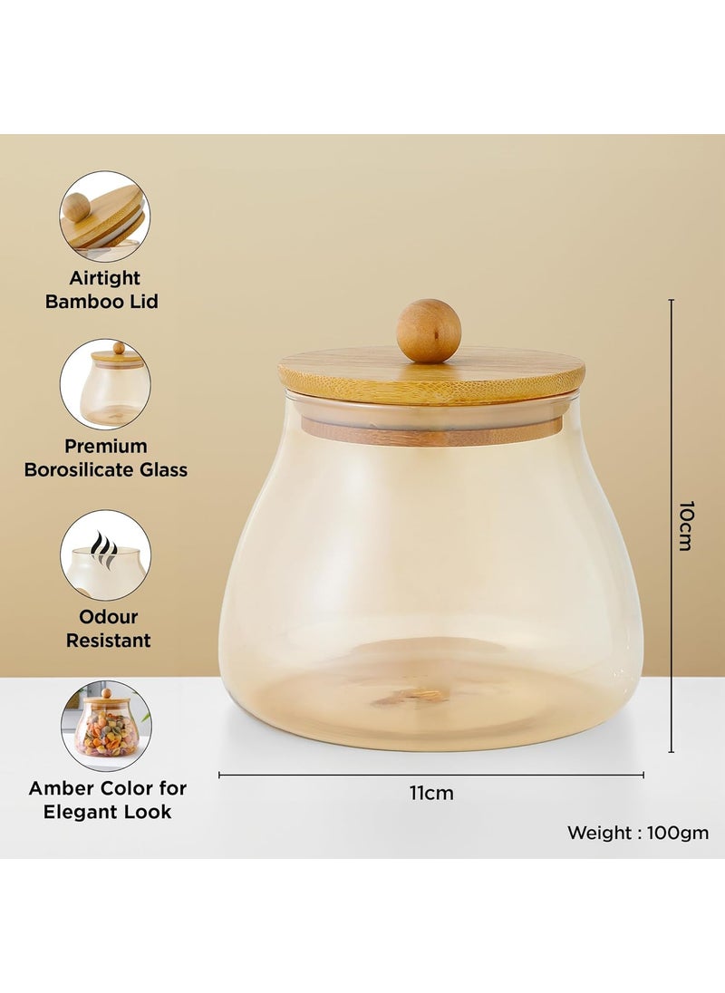 Kuber Industries 500ml BPA Free Borosilicate Glass Jars for Kitchen With Bamboo Lid | Leakproof Airtight Masala Container & Daba Set for Dry Fruit & Spices | Transparent-LP082-AMB