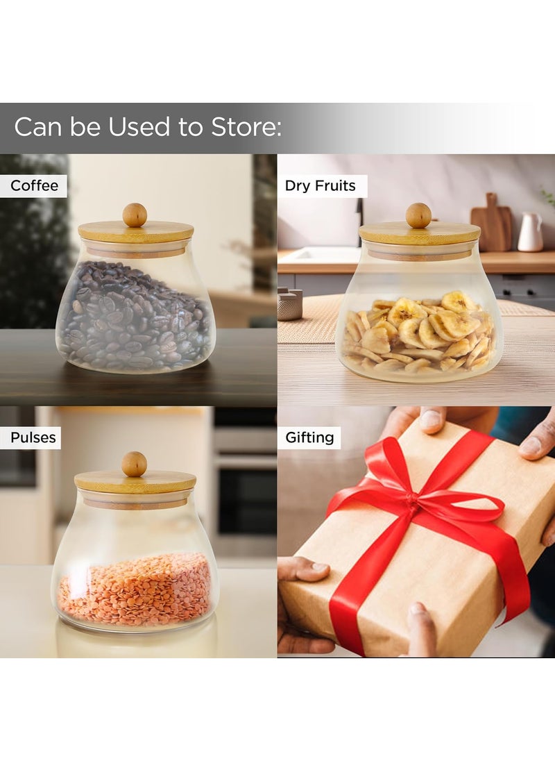 Kuber Industries 500ml BPA Free Borosilicate Glass Jars for Kitchen With Bamboo Lid | Leakproof Airtight Masala Container & Daba Set for Dry Fruit & Spices | Transparent-LP082-AMB