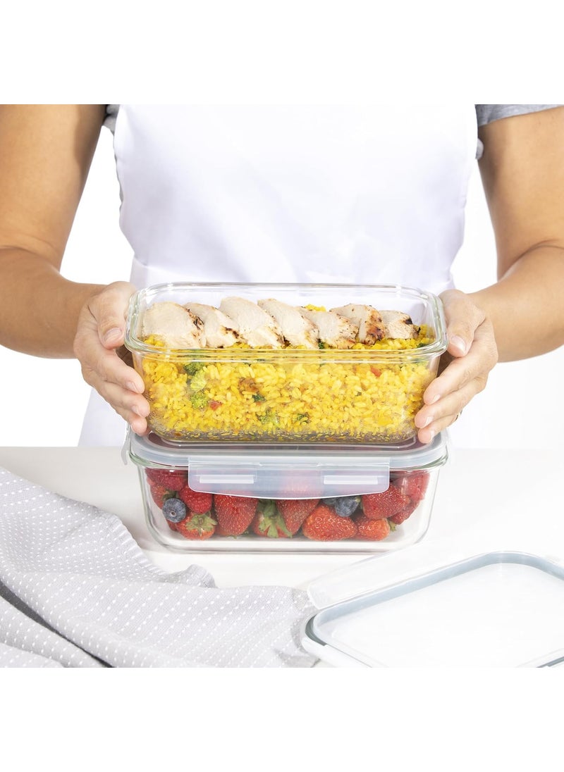 Femora Borosilicate Glass Containers for Kitchen | 1 Year Warranty |Container Boxes for Storage with Air Vent Lid,Microwave Safe (Set of 7-Rentangular-400ml,620ml, Round-380ml & 580ml).