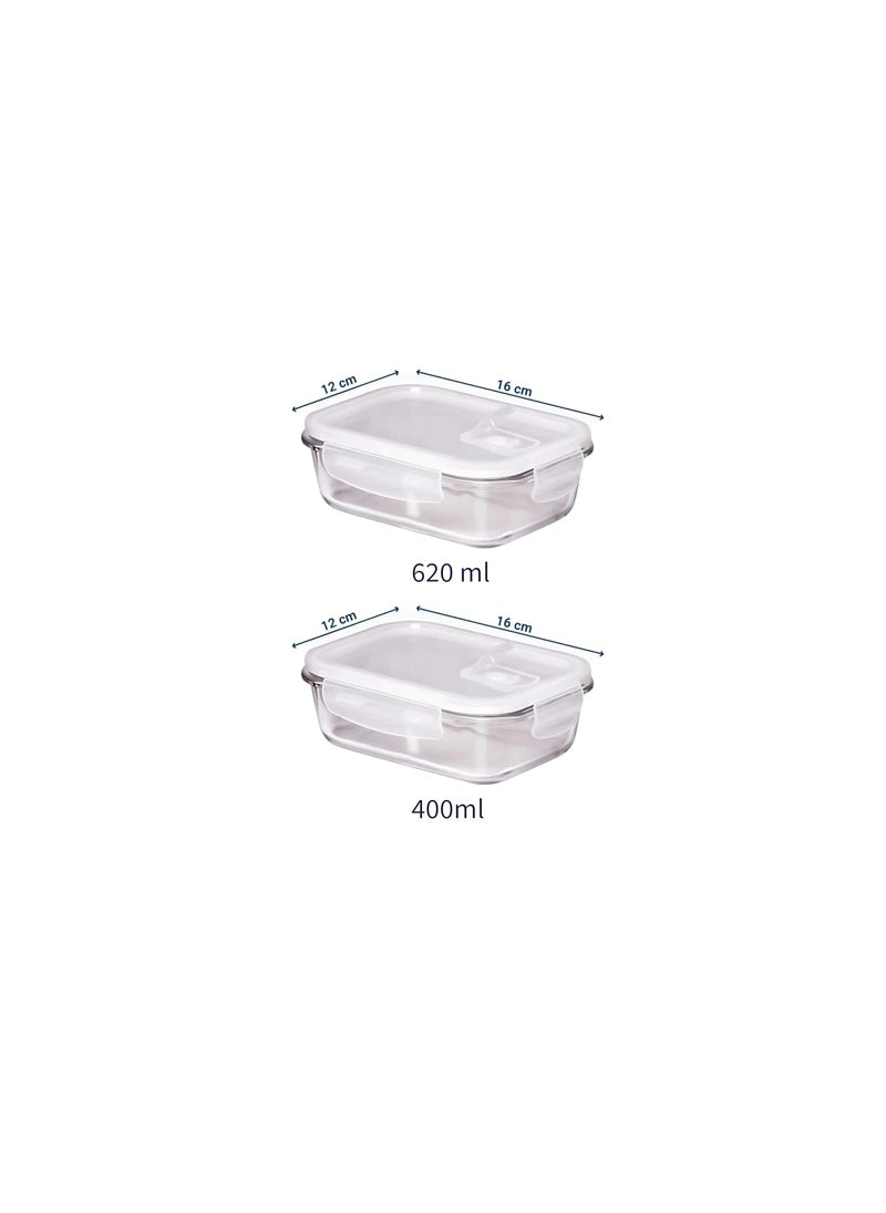 Femora Borosilicate Glass Containers for Kitchen | 1 Year Warranty |Container Boxes for Storage with Air Vent Lid,Microwave Safe (Set of 7-Rentangular-400ml,620ml, Round-380ml & 580ml).