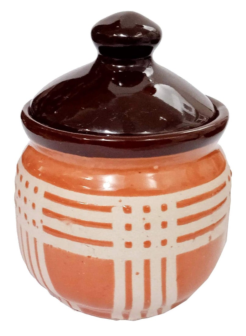 Purpledip Ceramic Pickle Jar Set With Tray: Indian Souvenir (10056A)