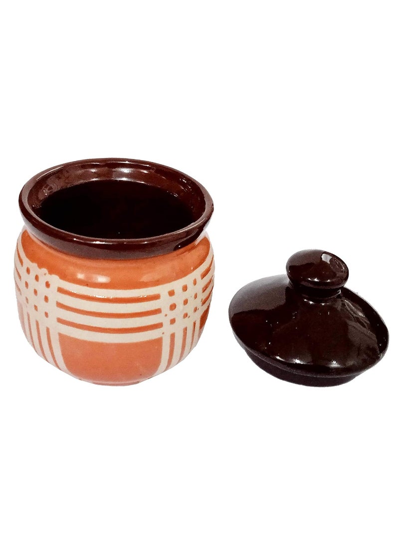 Purpledip Ceramic Pickle Jar Set With Tray: Indian Souvenir (10056A)