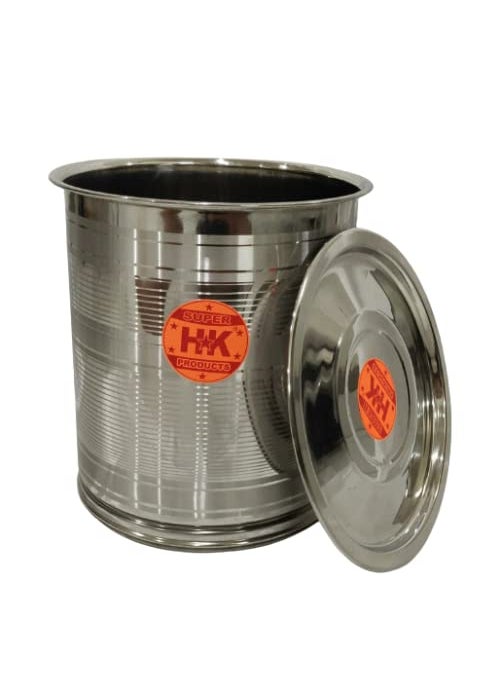 Super HK Stainless Steel Atta Tanki/Container/Box/Drum/Pawali/Tanki with Lid (30 Litres)