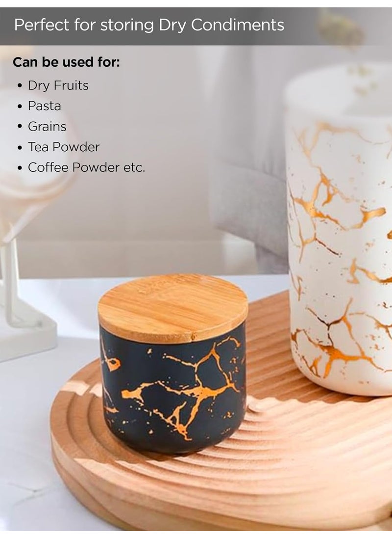UMAI 800ml Ceramic Jar for Kitchen Storage | Air Tight Container Set with Bamboo Lid | Kitchen Container for Snacks, Tea, Sugar | Multipurpose Organizer | Black-Gold