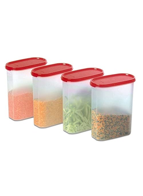 Tupperware MM Oval Container Set for Kitchen Airtight Oval Set for Snacks, Pickle, Sauces, Spices, Dry Fruits, Stackable 2.3L 4pc