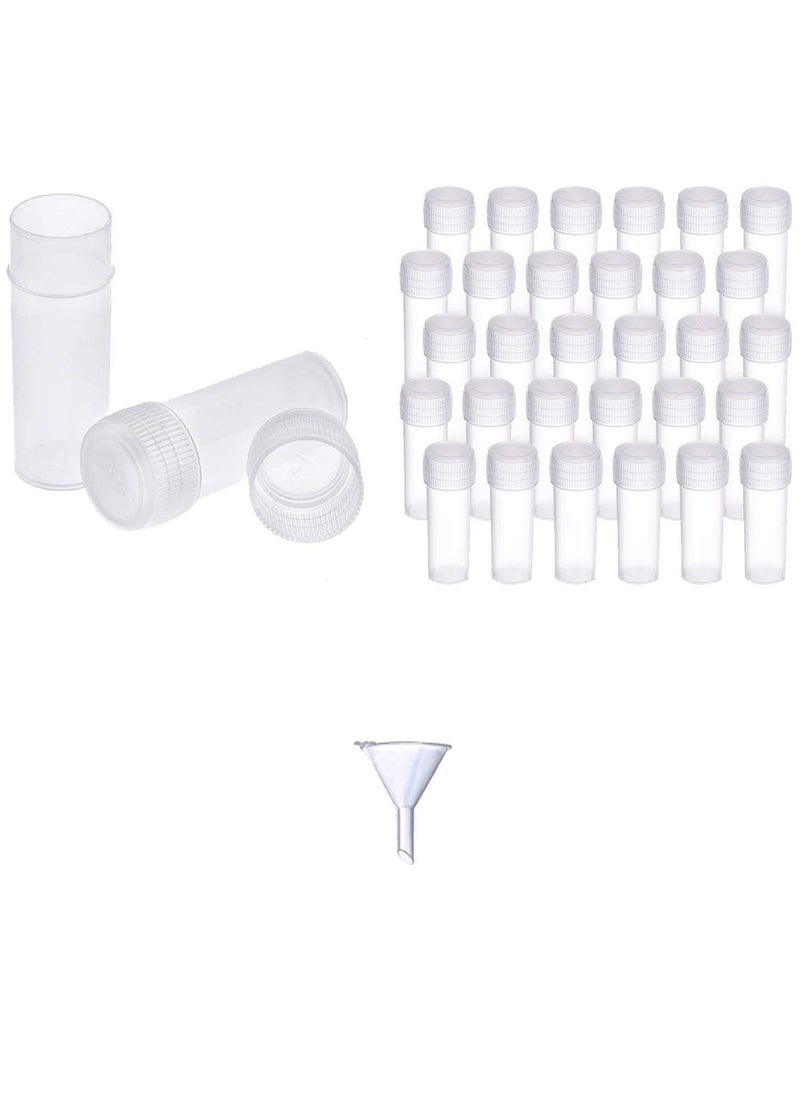 DIY Crafts 5 ml Plastic Sample Bottles Mini Clear Storage Case with Lid for Accessories Parts Small Items DIY Works (Clear/Transparent) + Mini Funnel (720 Botles + Funnel, Clear/Transparent)