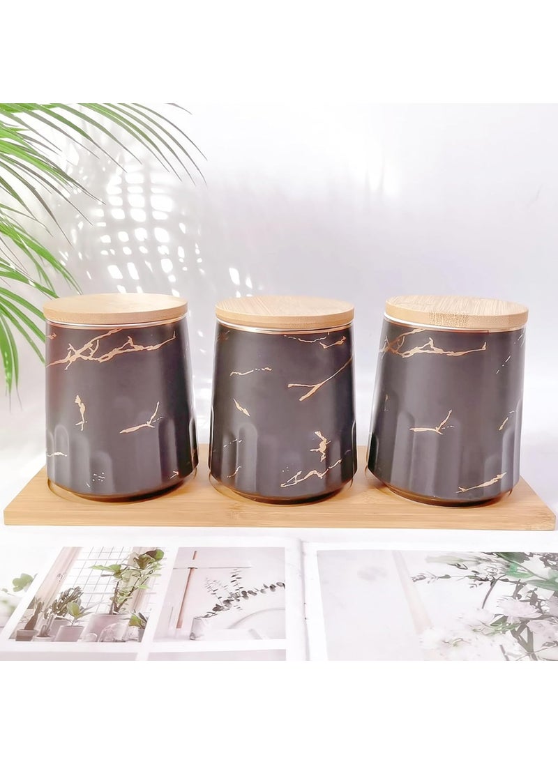 UMAI Ceramic Kitchen Storage Jars with Bamboo Lids | Airtight Kitchen Containers Set | Multipurpose Jars For Pickles Nuts Dry Fruits Pulses | 650ml Each, Set of 3 | Diwali gifts for family and friends
