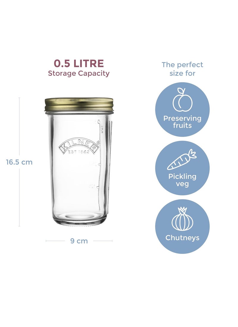 Kilner Wide Mouth Preserve Jar Set of 3 x 0.5L (500ml) Glass Storage Jar with Vacuum Seal Lid Ideal for Preserving Whole Fruits Vegetables Pickles Jams