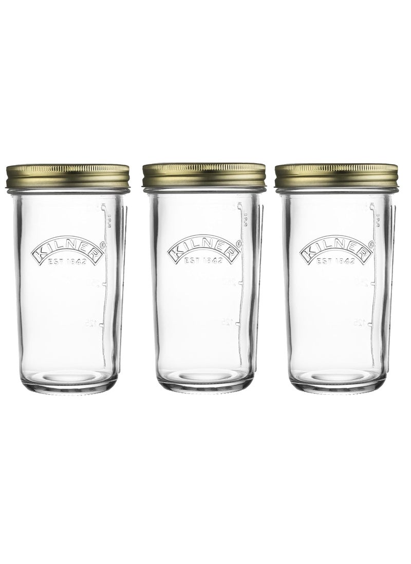 Kilner Wide Mouth Preserve Jar Set of 3 x 0.5L (500ml) Glass Storage Jar with Vacuum Seal Lid Ideal for Preserving Whole Fruits Vegetables Pickles Jams