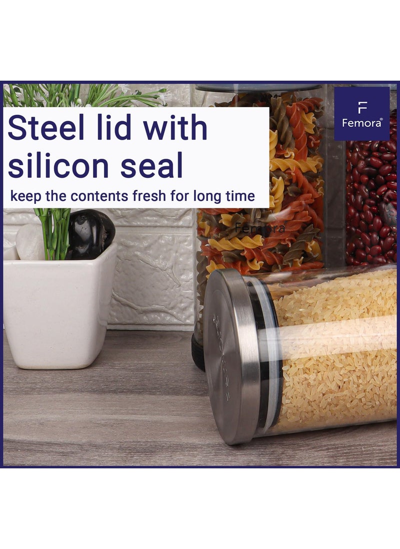 Femora Storage Jars Borosilicate Glass With Silicon Bottom Air Tight Jar with Steel Lid, 900 ML, Pack of 2 Jars