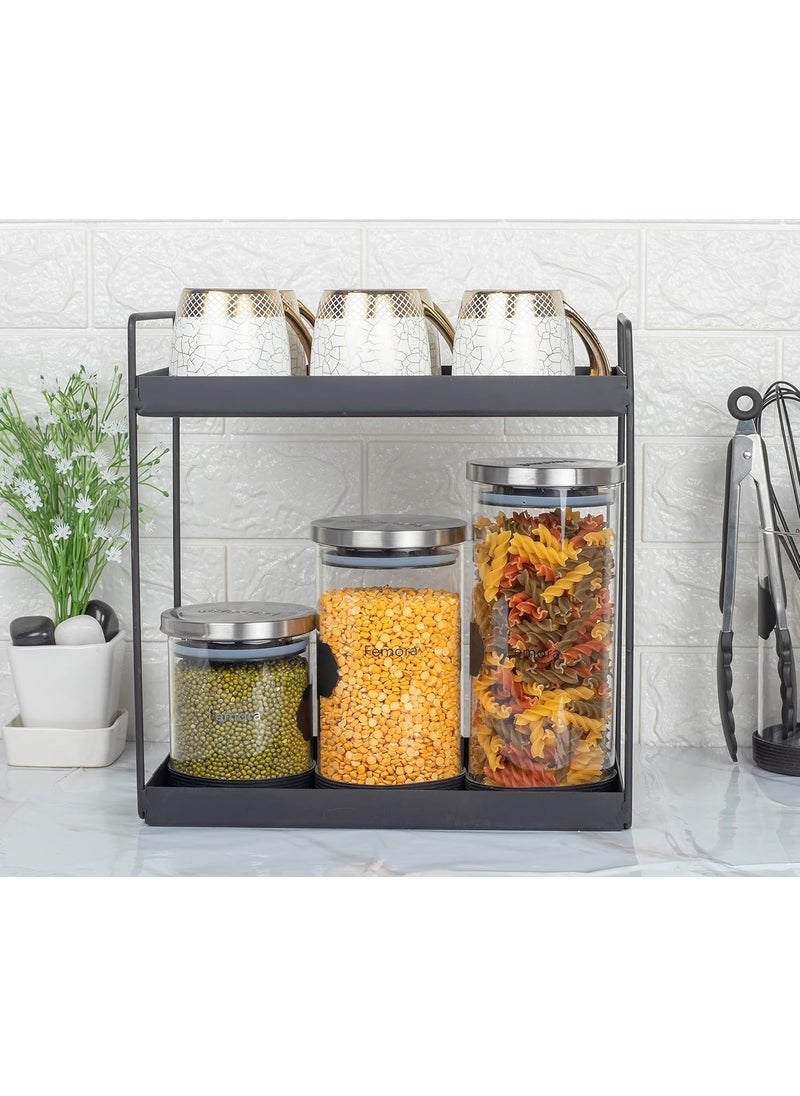 Femora Storage Jars Borosilicate Glass With Silicon Bottom Air Tight Jar with Steel Lid, 900 ML, Pack of 2 Jars